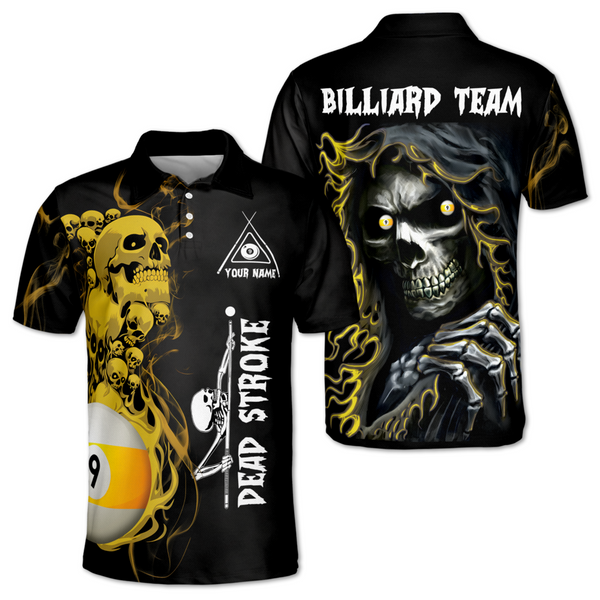 Custom Skull Billiard Polo Shirt For Men, Custom Flame Skull 8 Ball Billiards Team Shirts BI0044