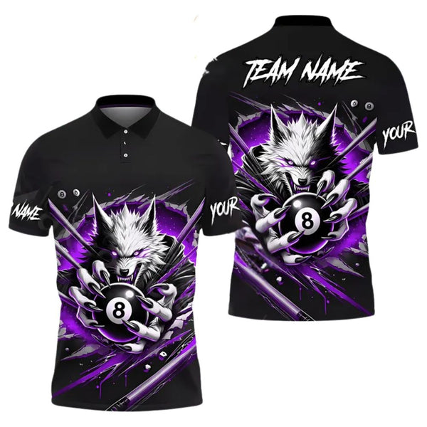 Custom Wolf 8 Ball Billiard Polo Team Shirt For Men, Custom Wolf Pool Billiard Shirt BIE0001