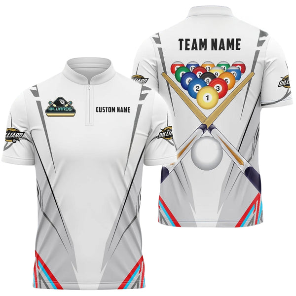 Custom White Billiard Team Jersey Shirts For Men, Custom Pool Billiard Team Shirt BIE0005