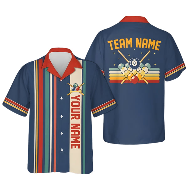 Custom Retro Blue Billiard Hawaiian Shirt For Men, Custom Retro Pool Billiards Team Shirts BIE0006