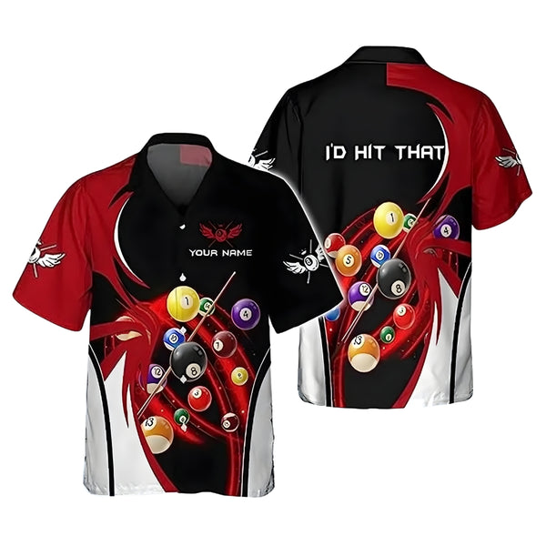 I'd Hit That Custom Red Black Billiard Hawaiian Shirt For Men, Custom Funny Pool Billiard Shirt BIE0008
