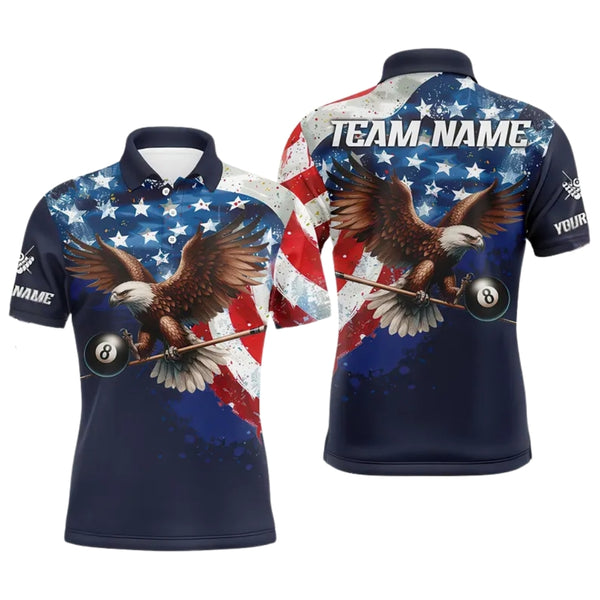 Custom Eagle USA Flag Billiard Polo Shirt For Men, Custom Eagle Billiard Team Shirts BIE0009