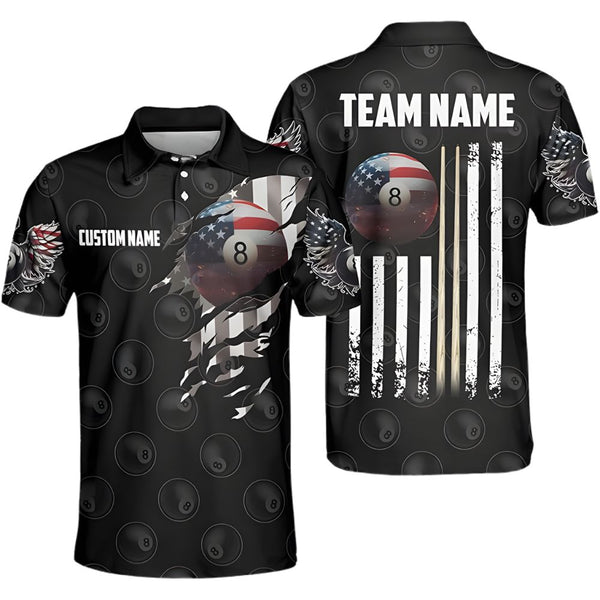 Custom American Flag 8 Ball Billiard Polo Shirt For Men, Custom Team Patriotic Pool Billiard Shirt BIZ0001