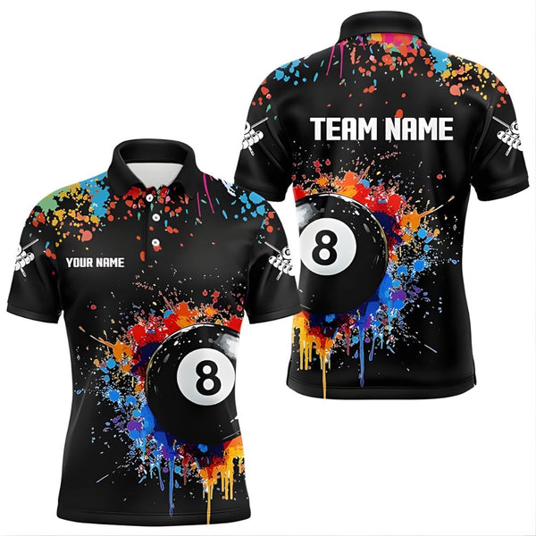Custom Team Colorful 8 Ball Billiard Polo Shirt For Men, Custom Pool Billiard Team Shirt BIZ0003