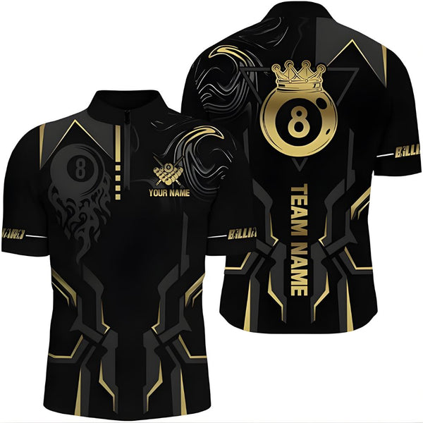 Custom Team Black And Gold 8 Ball King Billiard Jersey For Men, Custom Pool Biiliard Team Shirt BIZ0006