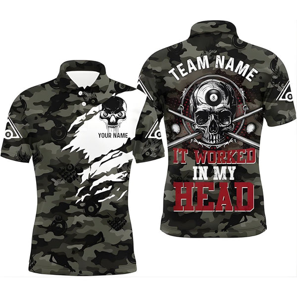 It Worked In My Head Custom Camo Skull Billiard Polo Team Shirt Mens, Custom Funny Skull Pool Billiard Shirt BIZ0007