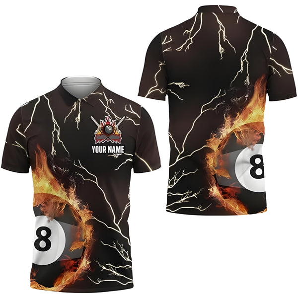 Custom Flame 8 Ball Billiard Polo Shirt For Men, Custom Men's Flame Pool Billiard Shirt BIZ0011