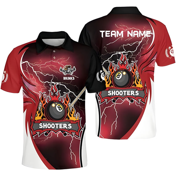 Custom Flame 8 Ball Shooters Billiard Polo Shirt For Men, Custom Flame Pool Team Shirt BIZ0012