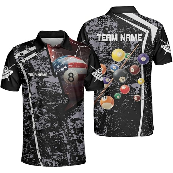 Custom 8 Ball Patriotic Billiard Polo Shirt For Men, Custom Pool Billiard Team Shirts BIZ0027