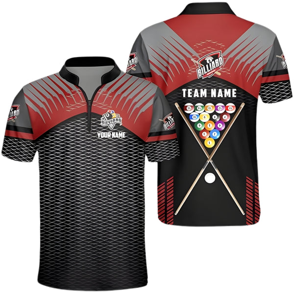 Custom Red And Grey Billiard Team Jersey For Men, Custom Billiards Shirts BIZ0030