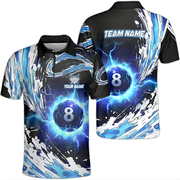 Custom Blue Thunder 8 Ball Billiard Polo Shirt Mens, Custom Thunder Billiard Team Shirts BIZ0031
