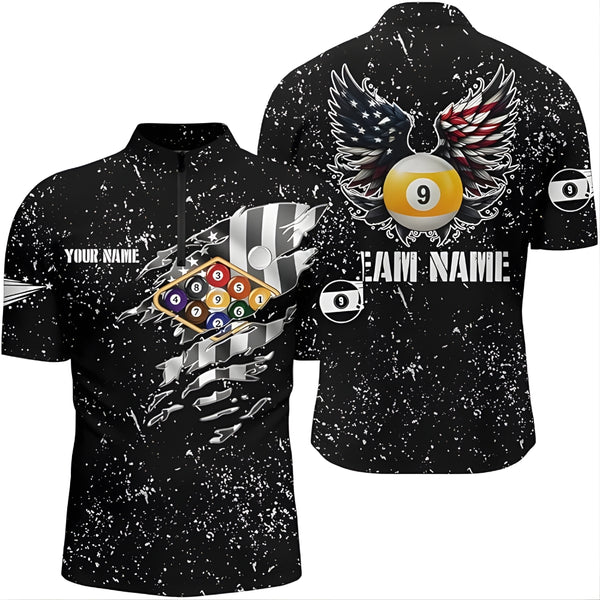 Custom Black American Flag Billiard Jersey For Men, Custom Patriotic Billiard Team Shirts BIZ0033