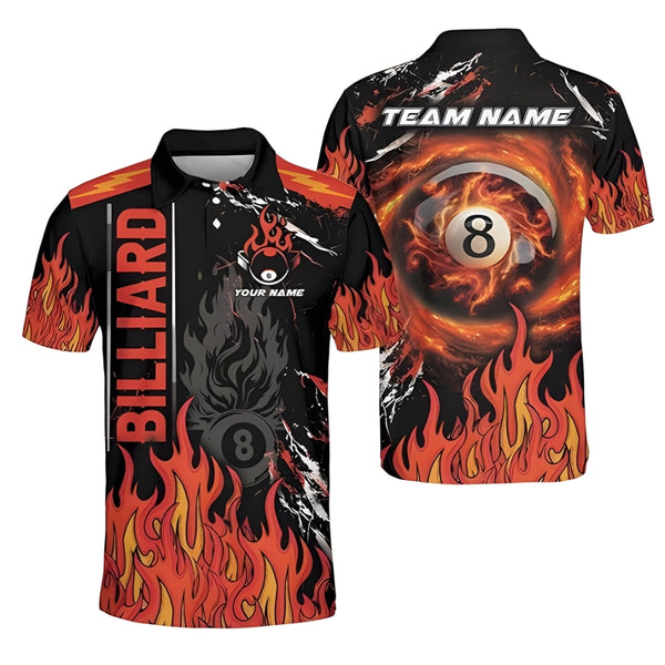 Custom Flame Billiard Polo Shirt For Men, Custom Flame Billiard Team Shirts BIZ0034