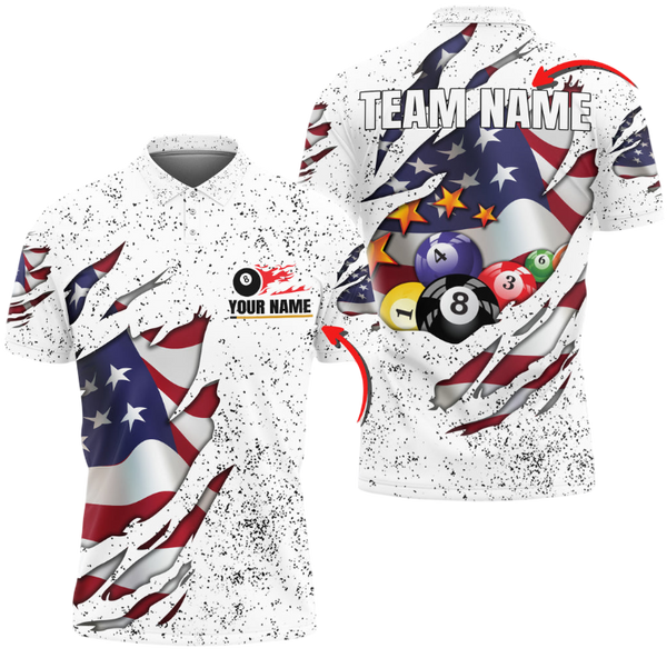 Personalized Billiards USA Flag Player 3D Shirt, Grunge Billiard Flag Polo Shirt, Idea Gift for Billiard Player SO0545
